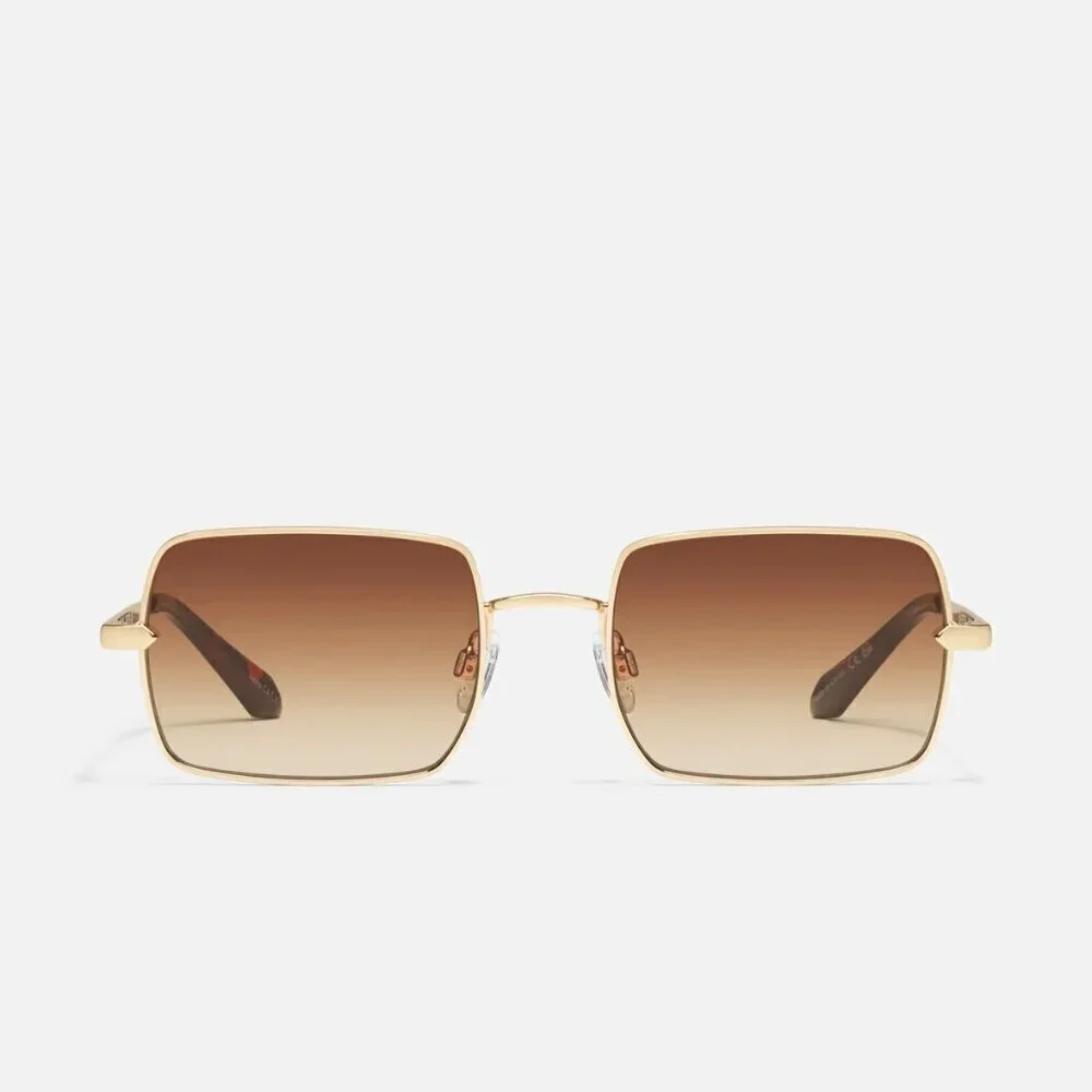 New Quay TTYL Golden/Brown Square Frame Unisex Sunglasses